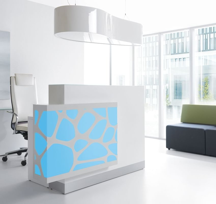 Mdd furniture organic reception desk blue1 haute living
